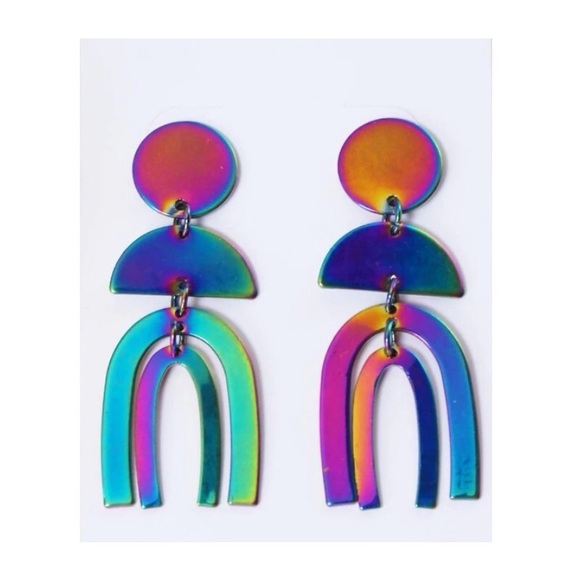 💥3for$28 New Oil Slick Holographic Rainbow Cutout Drop Earrings - Picture 8 of 10